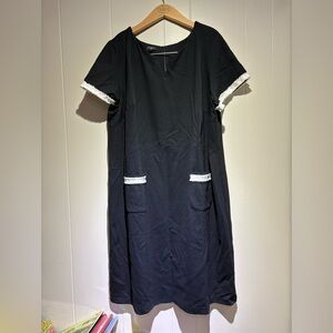 NWT Talbots black ponte knit shift dress white pocket detail 20W